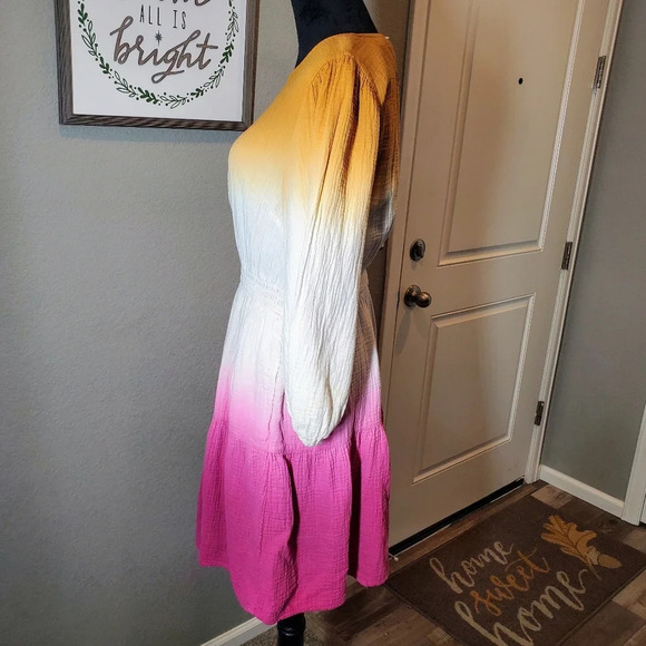 Universal Thread Women's 3/4 Sleeve Tie Dye Ombre Gauze Midi Dress Size Med - Picture 6 of 12